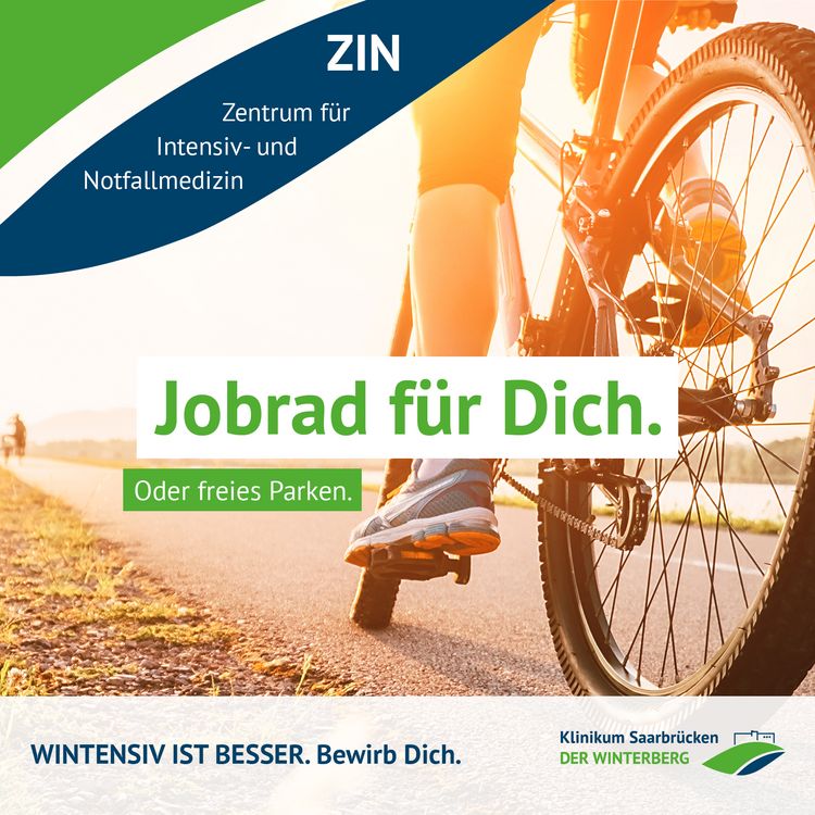 Kampagnenmotiv "Wintensiv ist besser" im Klinikum Saarbrücken für Intensivpflegekräfte: Jobrad für Dich. Oder freies Parken.