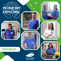 Teamvorstellung der Station 82 – Pflege mit Köpfchen: Collage mit allen Motiven