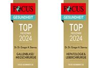 Focus Top Mediziner Zertifikate 2023 für das Klinikum Saarbrücken: Gallenblase-/Wegschirurgie; Tumoren des Verdauungstraktes, Hepatologie und Leberchirurgie