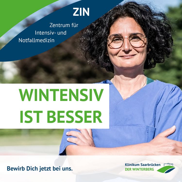 Kampagnenmotiv "Wintensiv ist besser" im Klinikum Saarbrücken für Intensivpflegekräfte: Mona Fröhlich arbeitet als pflegerische Leiterin auf unserer Intensivstation 10 im Team Winterberg.