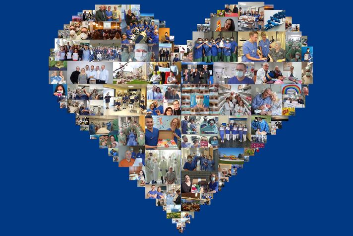 Symbolbild Herzcollage zeigt Mitarbeiterinnen und Mitarbeiter  des Klinikums Saarbrücken