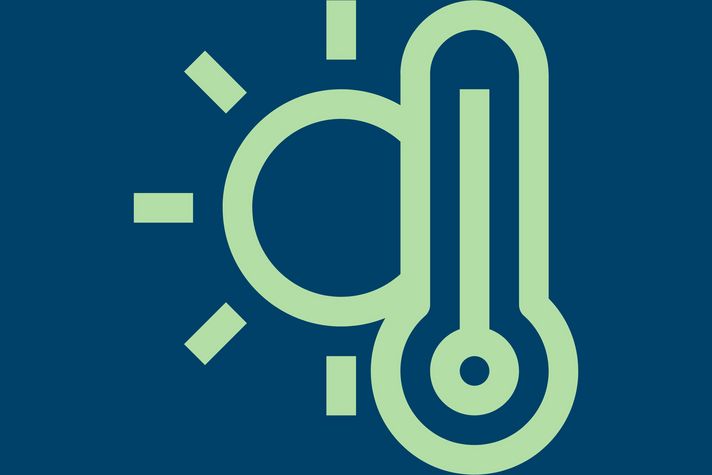 Das Foto zeigt ein Symbol einer Sonne und eines Thermometers und soll signalisieren, dass die Temperaturen hoch sind.