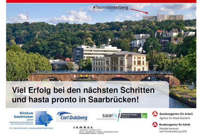 Symbolbild: Ansicht des Klinikums Saarbrücken von der Stadt - Viel Erfolg bei den nächsten Schritten und hasta pronto in Saarbrücken,