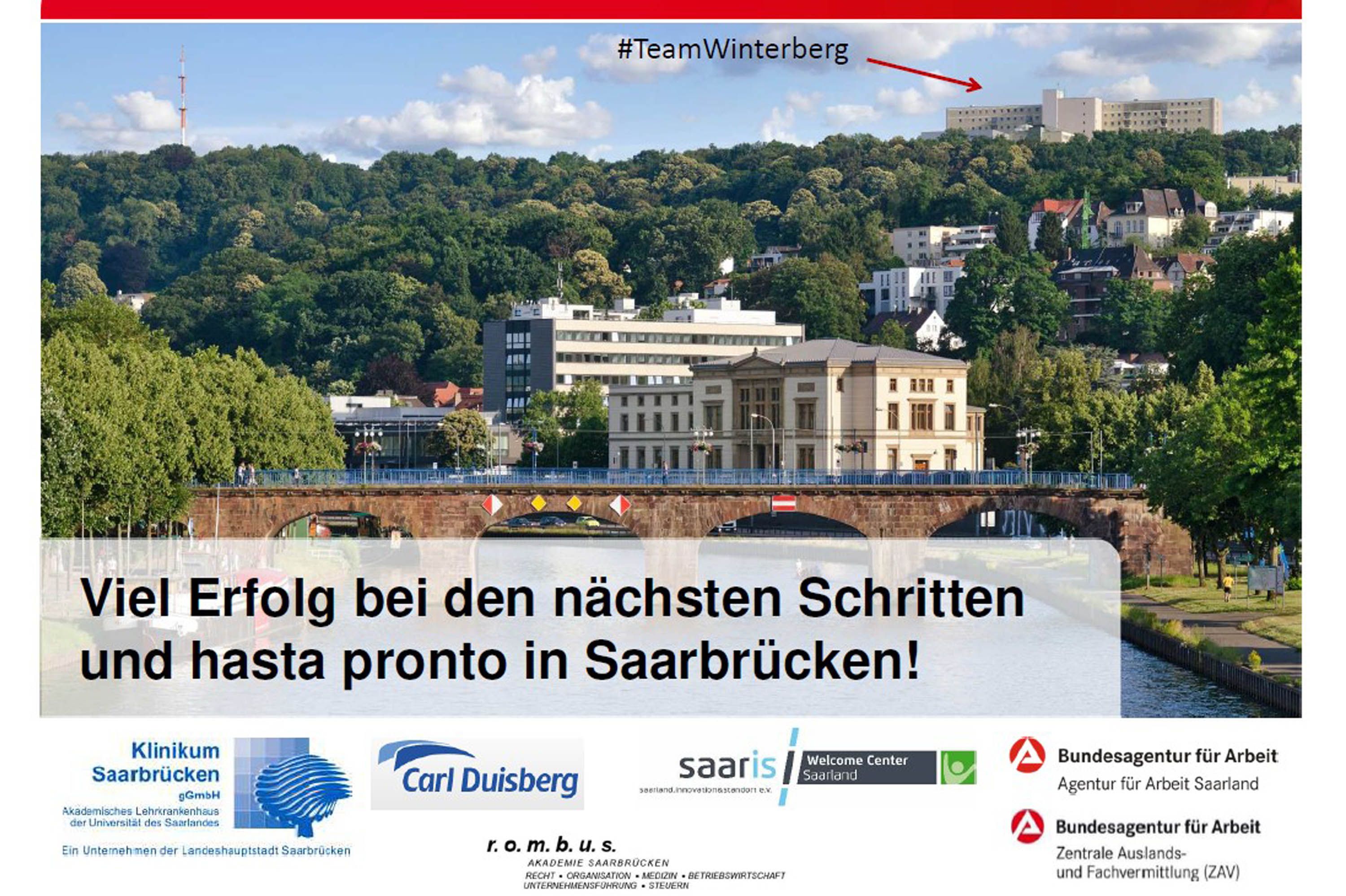 Symbolbild: Ansicht des Klinikums Saarbrücken von der Stadt - Viel Erfolg bei den nächsten Schritten und hasta pronto in Saarbrücken, 