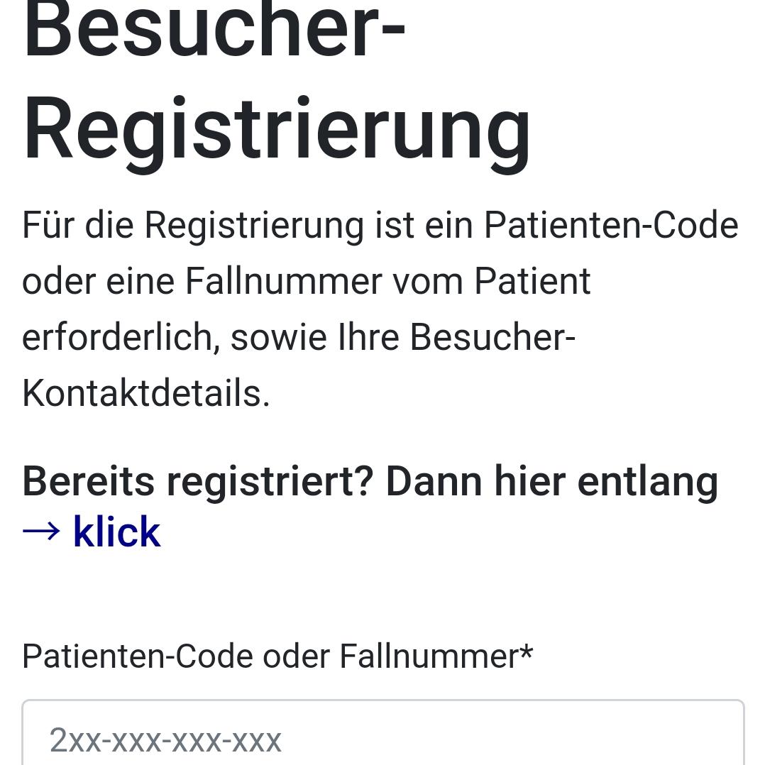 Screenshot Besucherregistrierung im Klinikum Saarbrücken