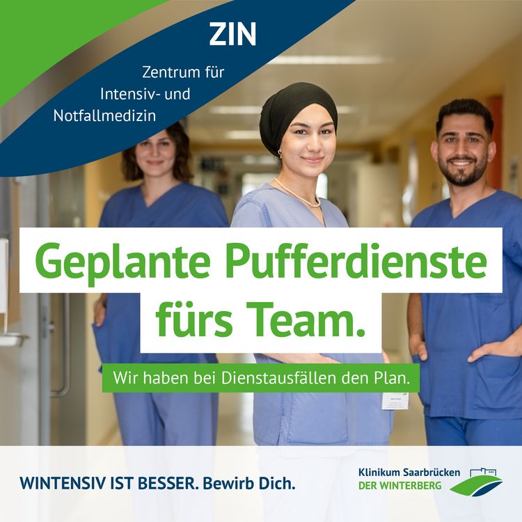 Kampagnenmotiv "Wintensiv ist besser" im Klinikum Saarbrücken für Intensivpflegekräfte: Geplante Pufferdienste fürs Team. Wir haben bei Dienstausfällen einen Plan.