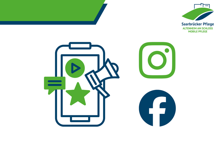 Das Motiv zeigt verschiedene Icons: ein Handy sowie Symbole für Facebook und Instagram.