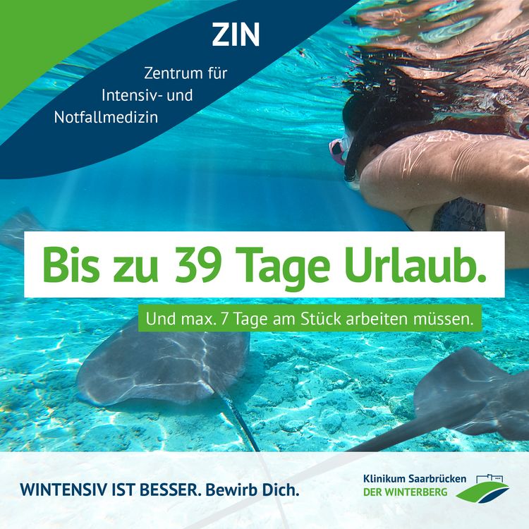 Kampagnenmotiv "Wintensiv ist besser" im Klinikum Saarbrücken für Intensivpflegekräfte: 39 Tage Urlaub im Jahr