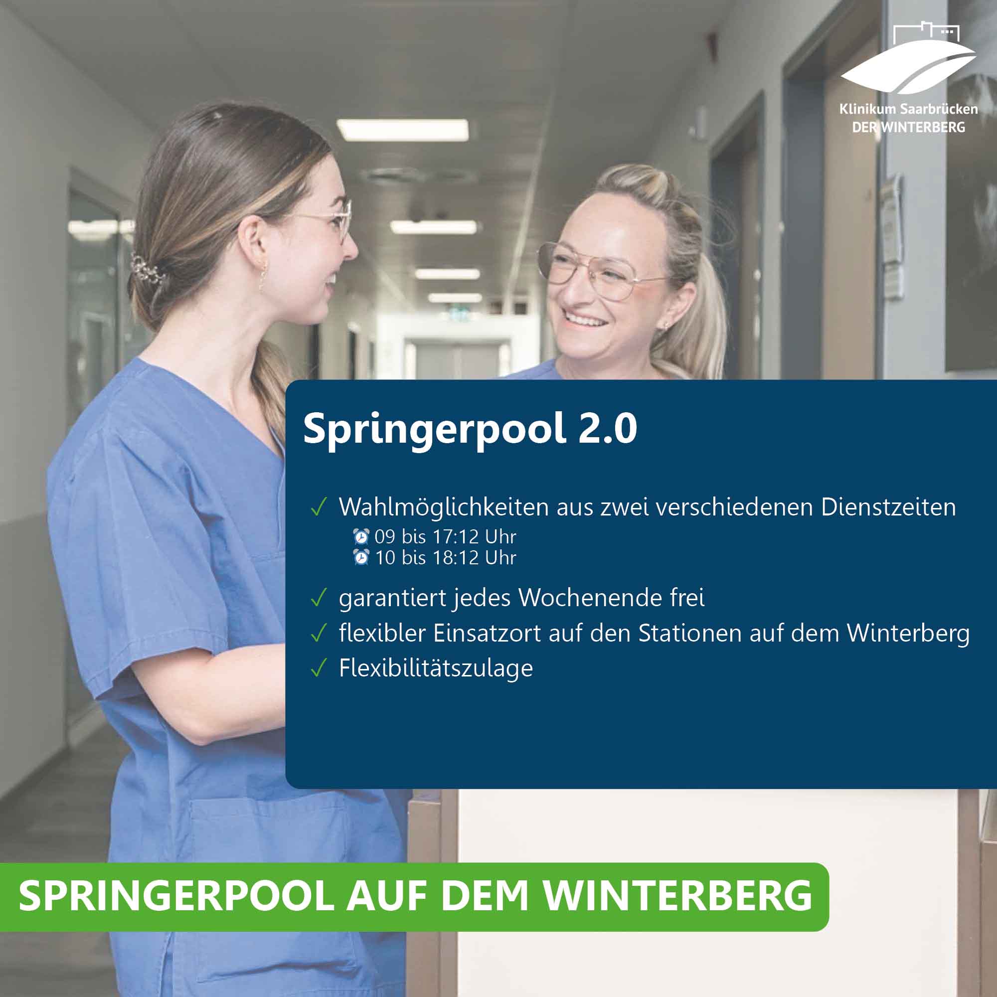 Pflegekräfte im Klinikum Saarbrücken und Übersicht über das Angebot im Springerpool 2.0
