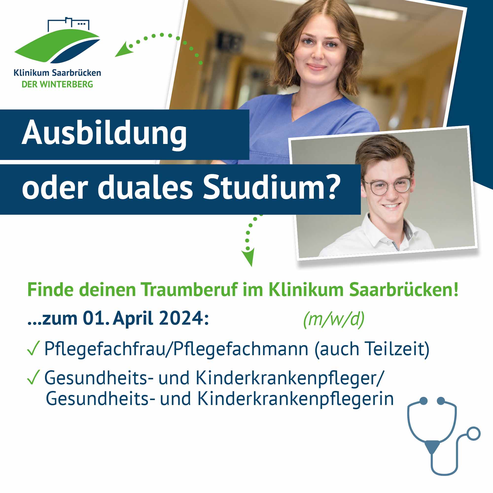 Übersicht über die Ausbildungsberufe im April 2024 im Klinikum Saarbrücken auf dem Winterberg