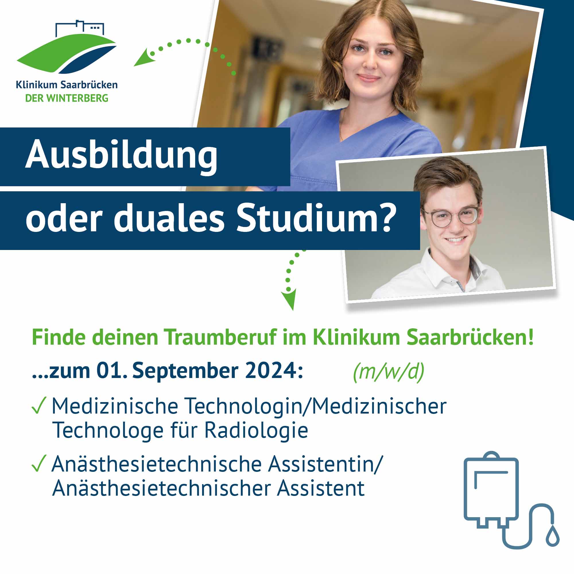 Übersicht über die Ausbildungsberufe im September 2024 im Klinikum Saarbrücken auf dem Winterberg