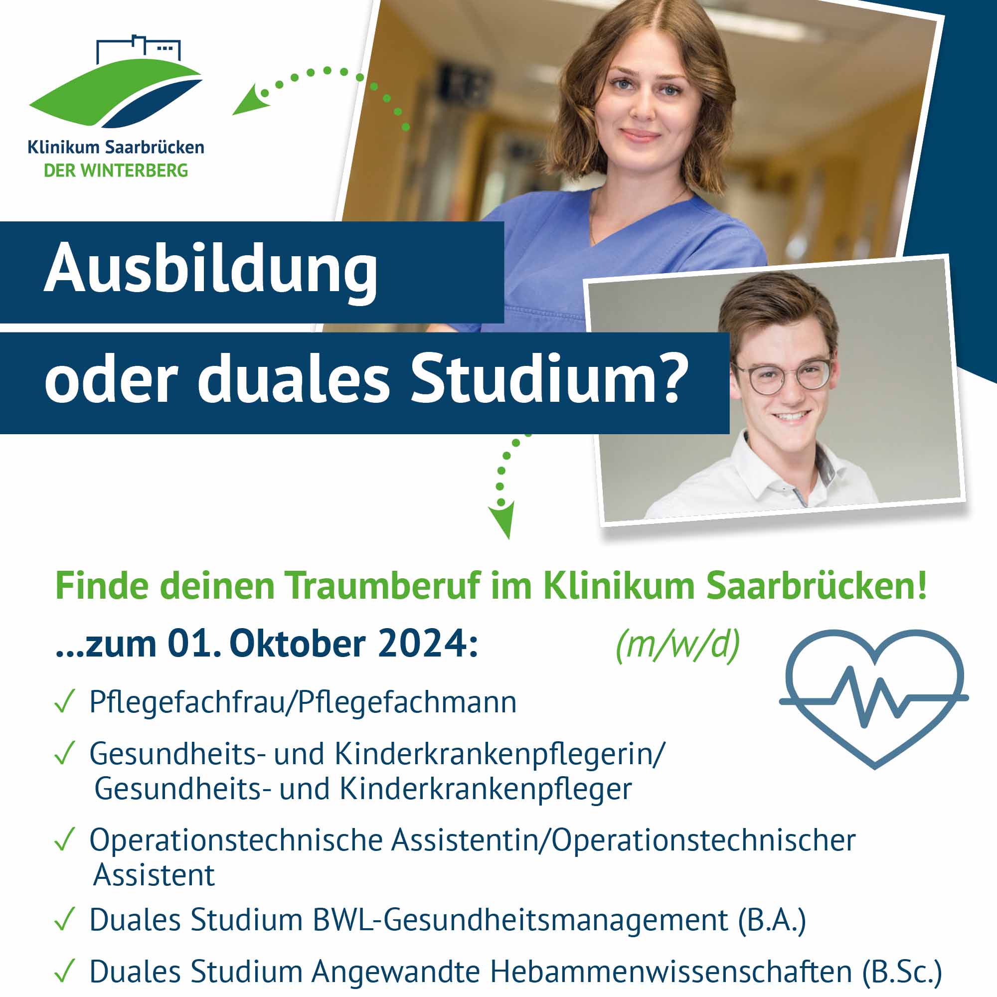 Übersicht über die Ausbildungsberufe im Oktober 2024 im Klinikum Saarbrücken auf dem Winterberg