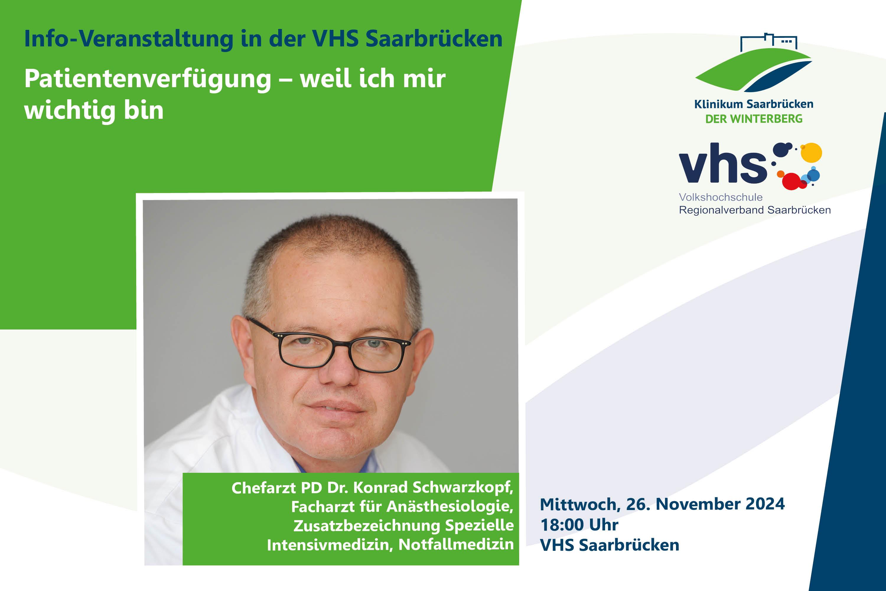 Grafik: Patientenveranstaltung zum Thema Patientenverfügung mit Chefarzt PD Dr. Konrad Schwarzkopf